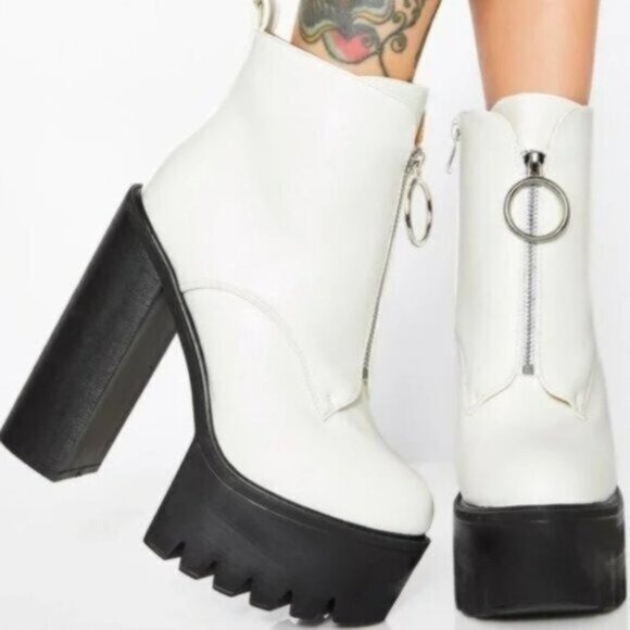 Lamoda Pure Freestyle Platform Ankle Boots 36 5 White Punk Goth Heels Lug Sole - Picture 10 of 10